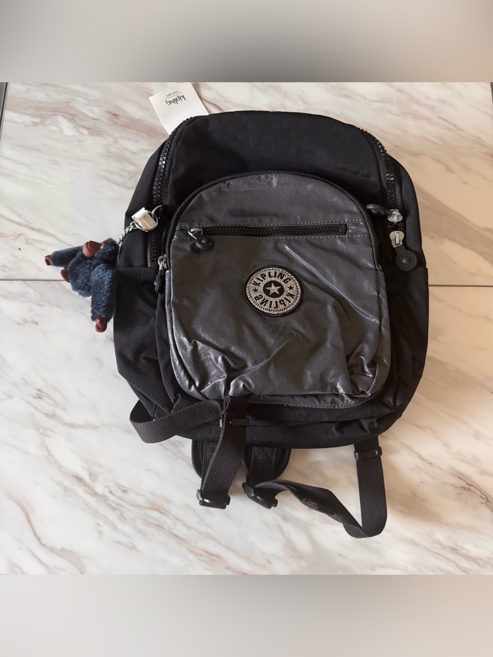 NWT Kipling Seoul S Black Metallic Backpack Mini Travel School Bag Monkey